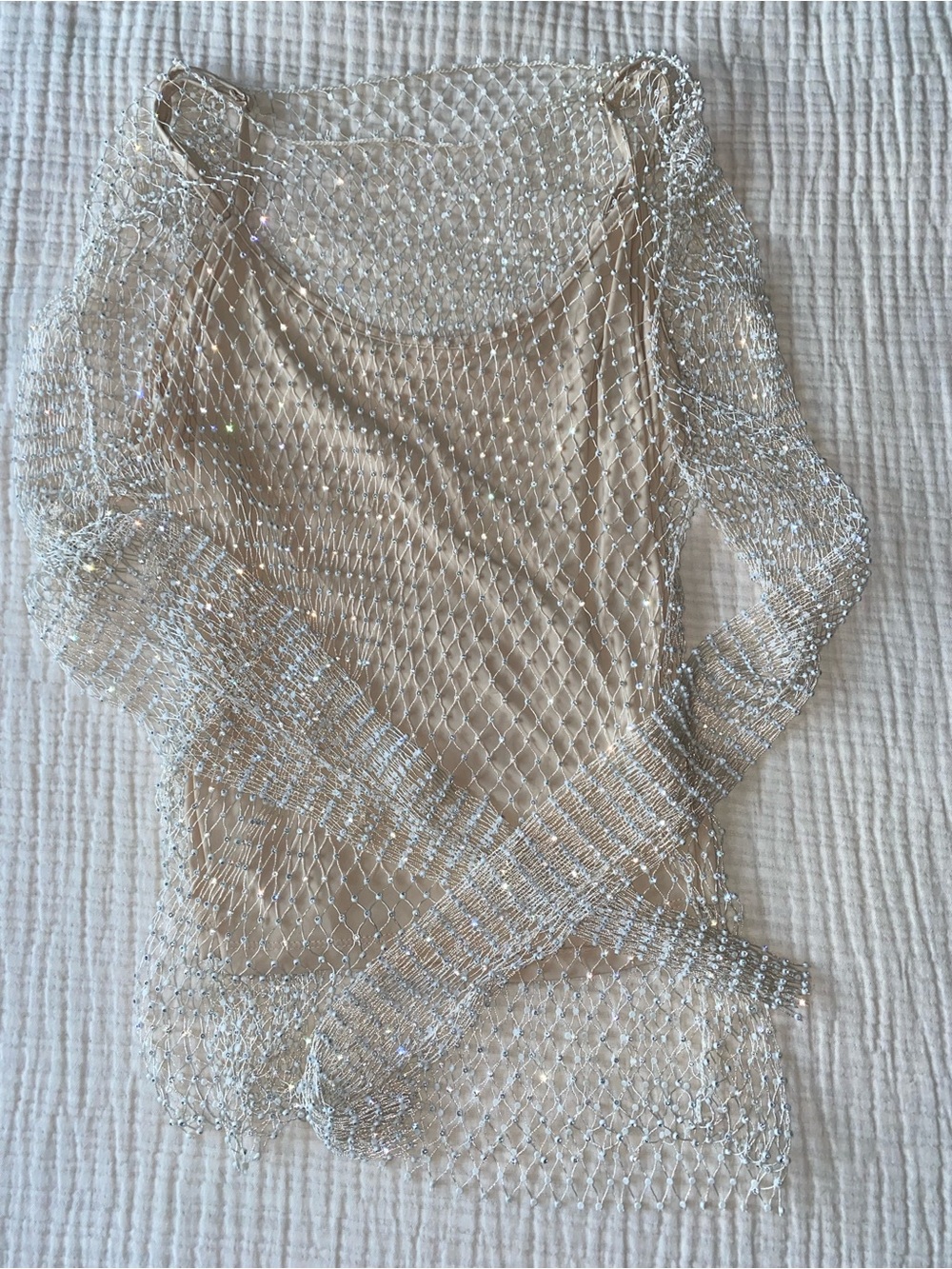 Boutique Rhinestone Mesh Overlay Top w/ Nude Cami Set | Size M | NWT Condition